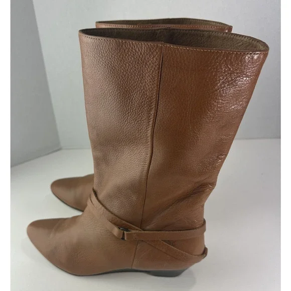 Frye Mid Calf Leather Boots Pull On Harness Strappy Brown Women's 8.5 M 37444 - Picture 15 of 16